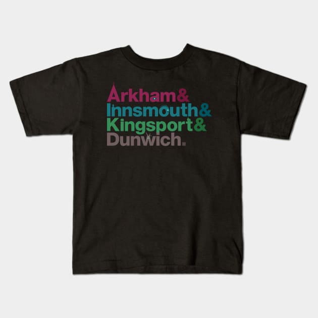 Lovecraft Locations - vibrant madness Kids T-Shirt by HtCRU